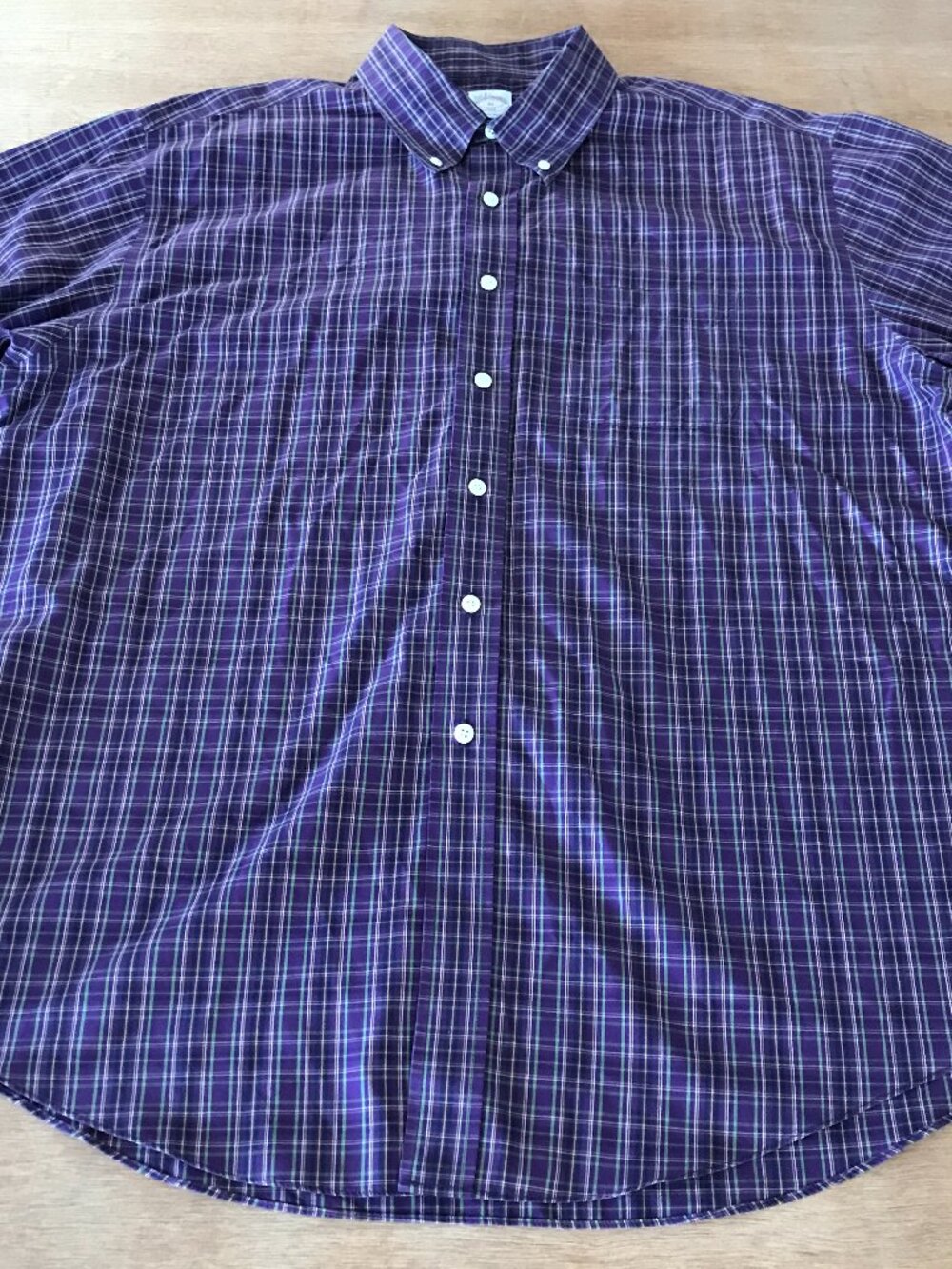 Brooks Brothers 346 Non Iron Shirt Men XL Purple Plaid Button Down Pocket 19262